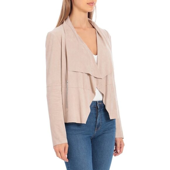 NWT Womens Size Large Bagatelle Faux Suede Zip Pocket Open Front Drape Jacket - Picture 2 of 6